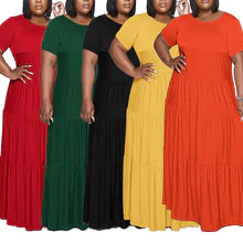 Plus Size Ruffle Round Neck Ruched Maxi Dress