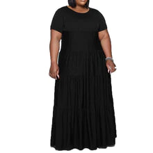 Plus Size Ruffle Round Neck Ruched Maxi Dress