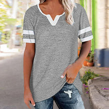 Colorblock V-Neck Short Sleeve Casual T-Shirt
