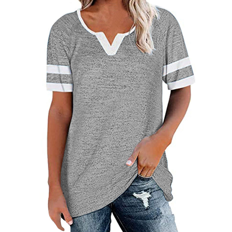 Colorblock V-Neck Short Sleeve Casual T-Shirt