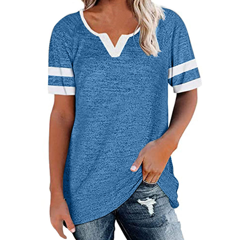 Colorblock V-Neck Short Sleeve Casual T-Shirt