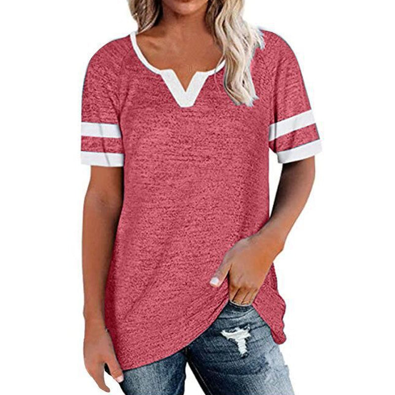 Colorblock V-Neck Short Sleeve Casual T-Shirt