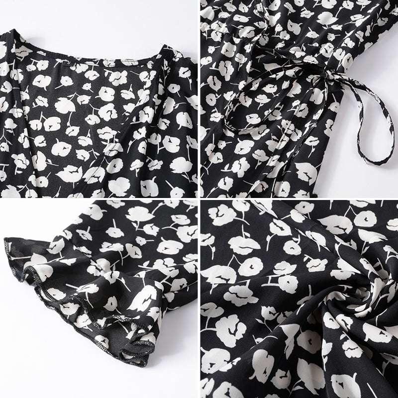 Flutter Sleeve Floral Split Dress