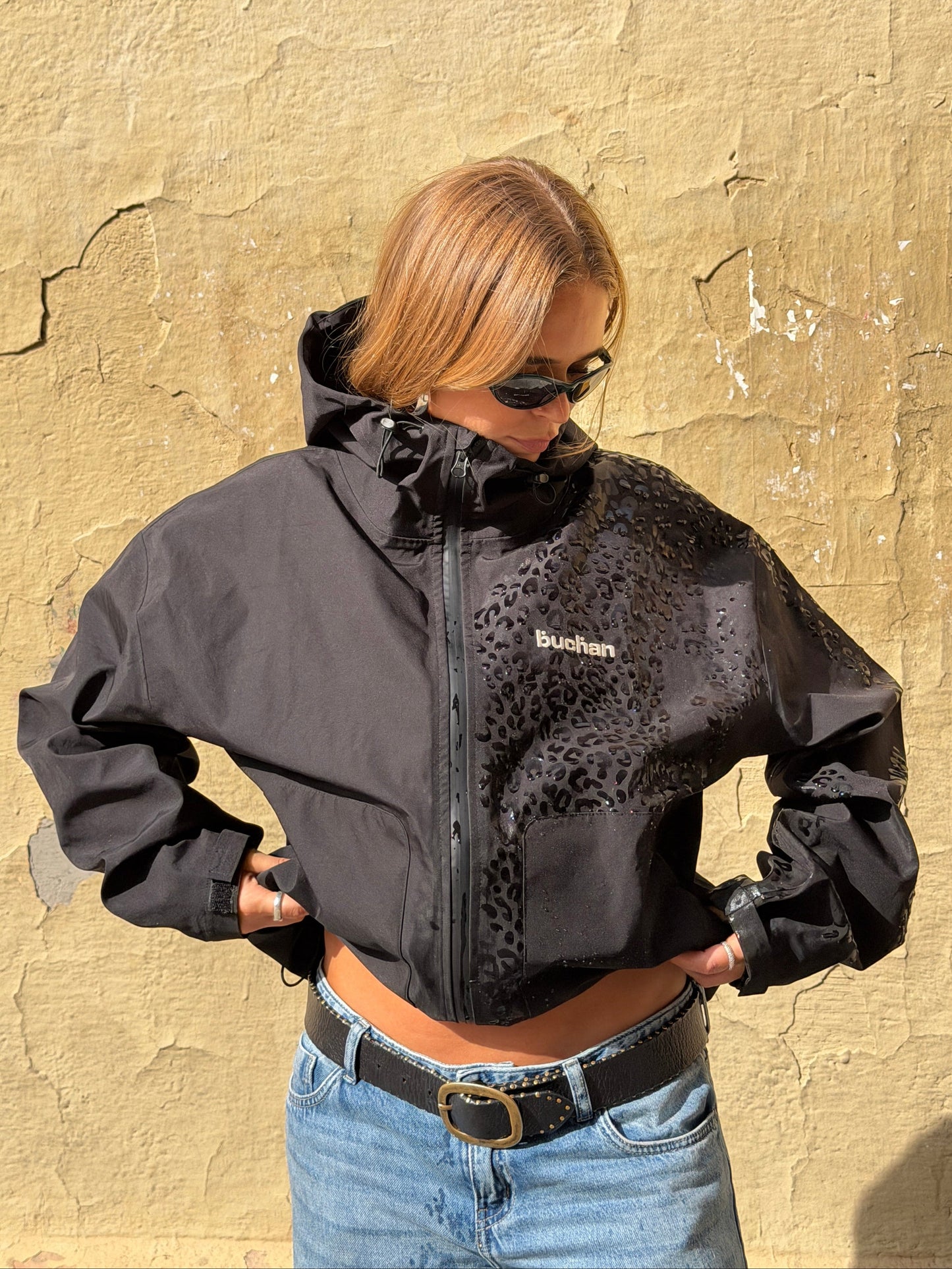 Water Reactive Cheetah Rain Jacket - Black