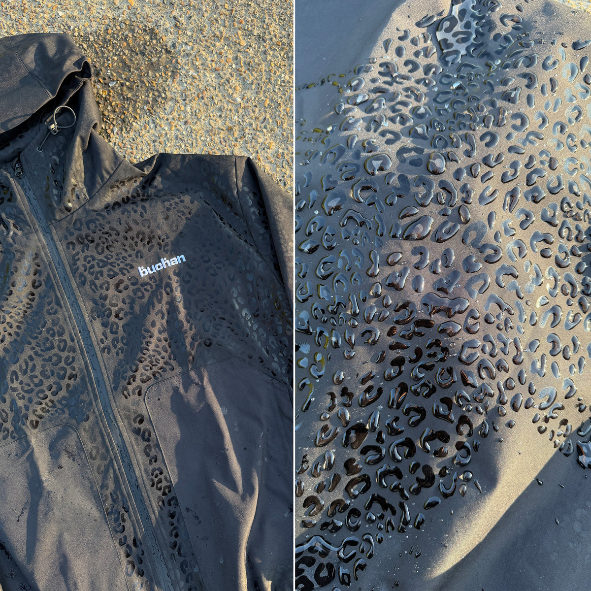 Water Reactive Cheetah Rain Jacket - Black