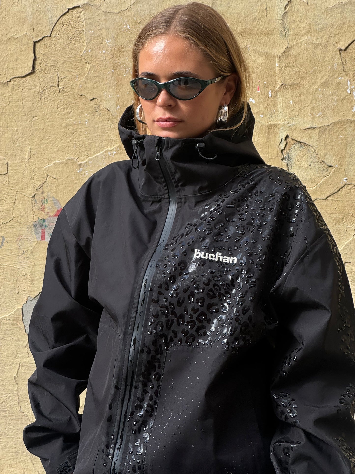 Water Reactive Cheetah Rain Jacket - Black