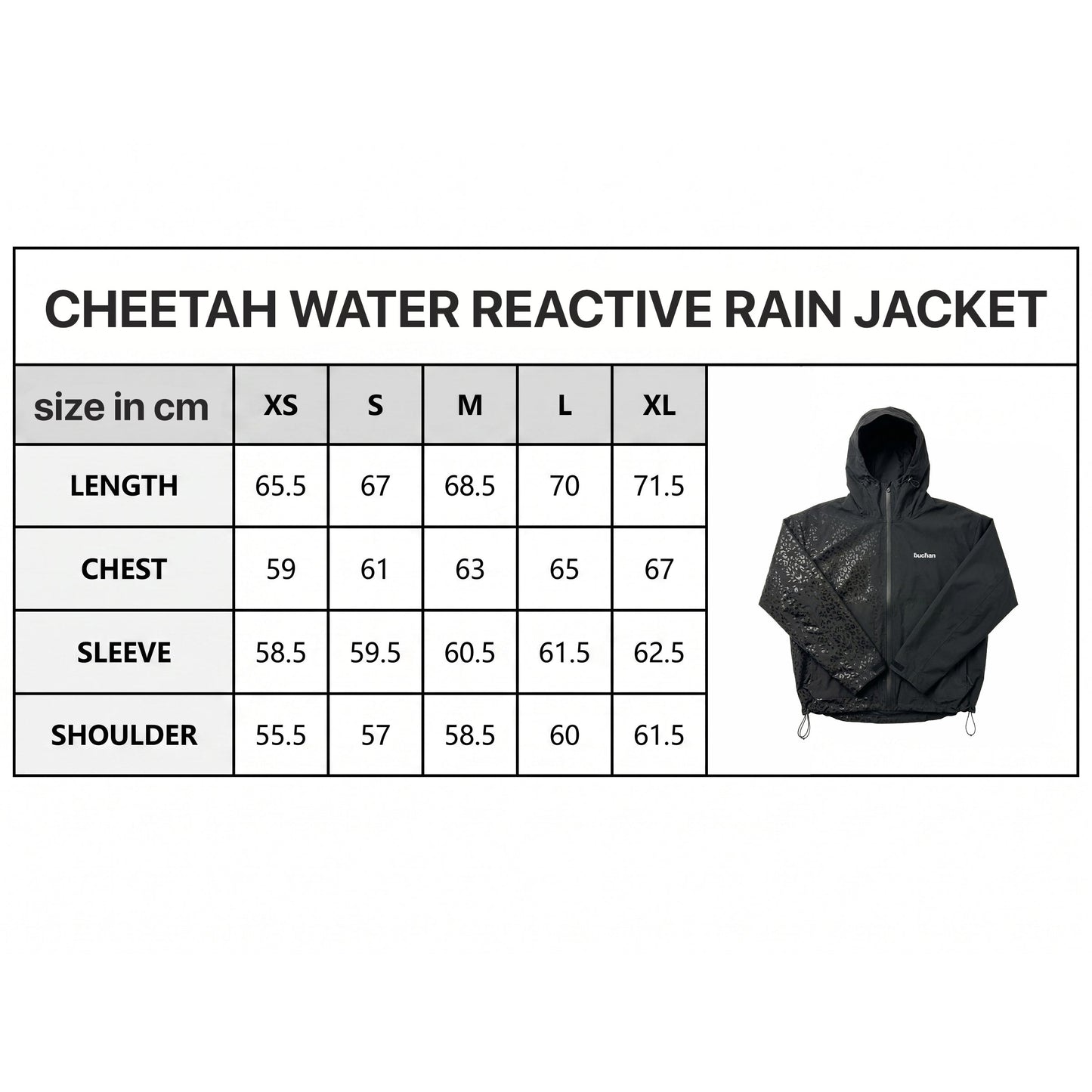 Water Reactive Cheetah Rain Jacket - Black
