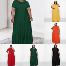 Plus Size Ruffle Round Neck Ruched Maxi Dress