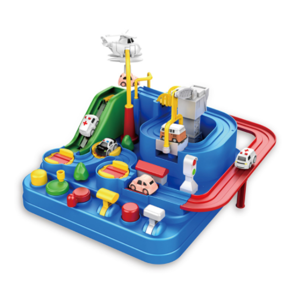 Inertial sliding track interactive toy