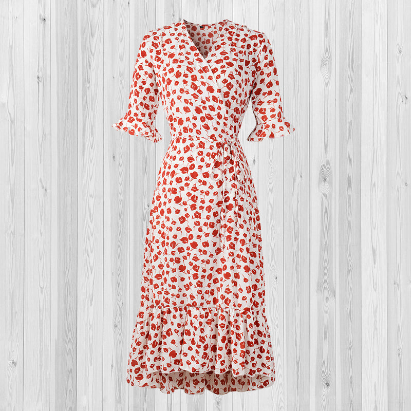 Flutter Sleeve Floral Split Dress
