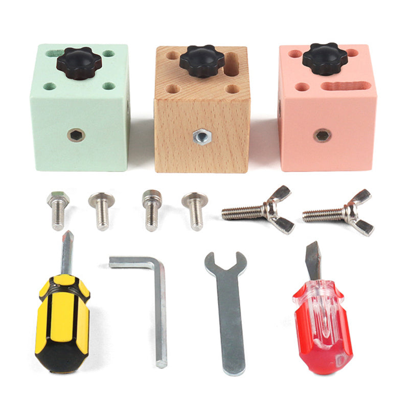 Wooden engineer screw and nut assembly unlocking block