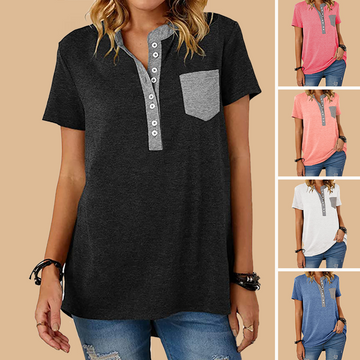Fashion Solid Color Pocket Short Sleeve T-Shirt