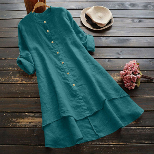 Solid Button Cotton Linen Shirt