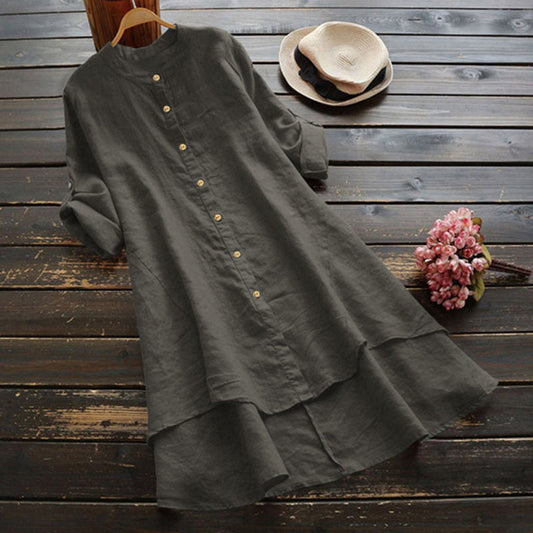 Solid Button Cotton Linen Shirt