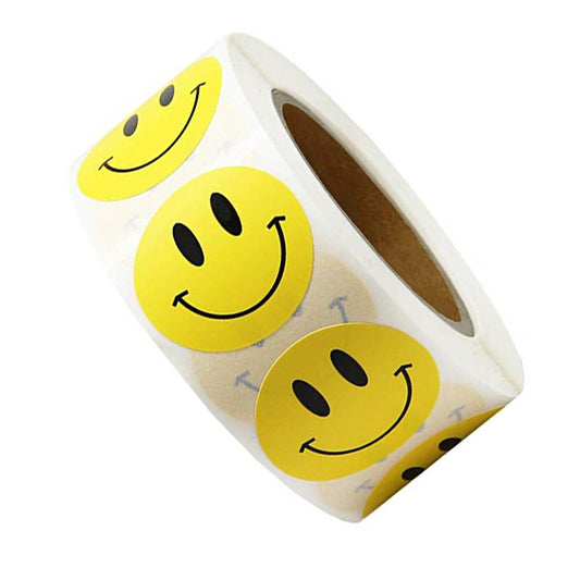 Smiling face sticker yellow dot label